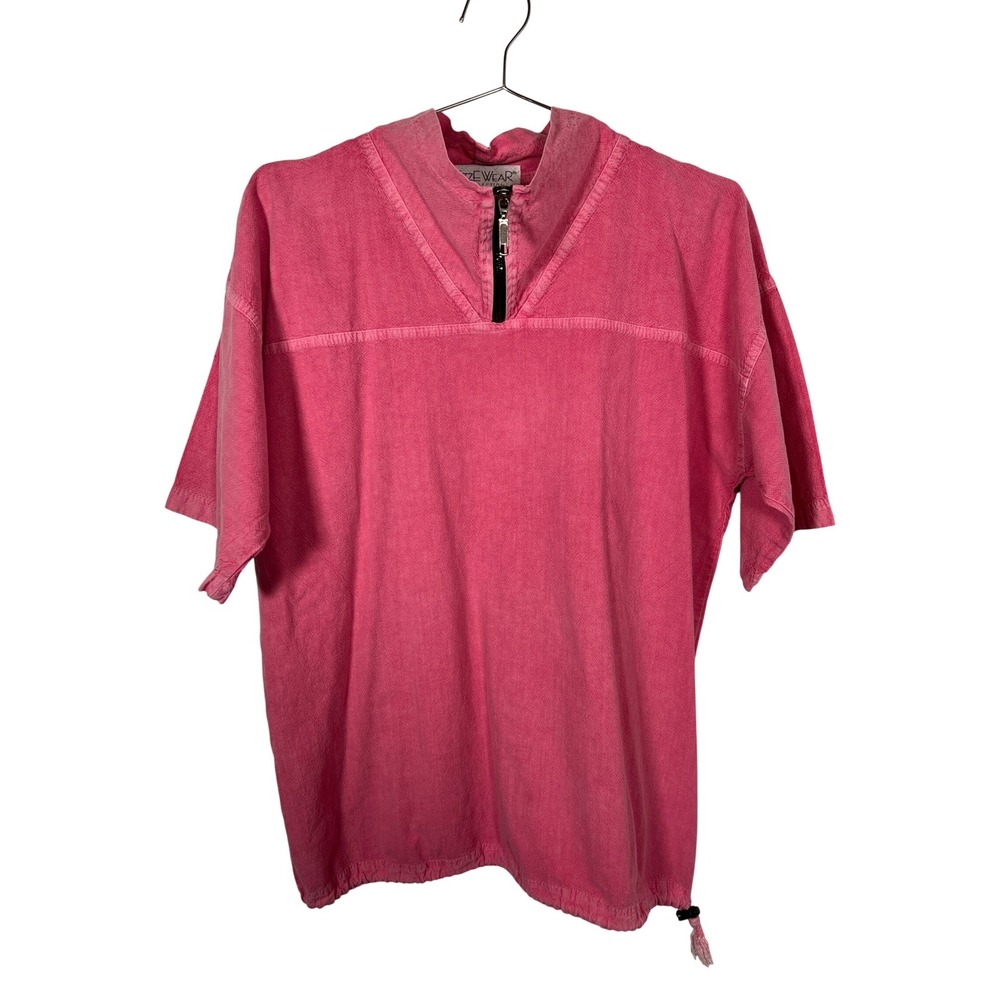Vintage 90s Pink Shirt Relaxed Fit Quarter Zip Cotton Pullover Shirt Small